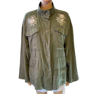 Womens Size L Army Green Military Utility Jacket Chores Snap Button Pocket Light
